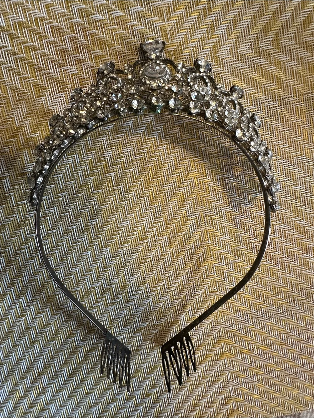 Silver Rhinestone Tiara Crown with Clear Gems